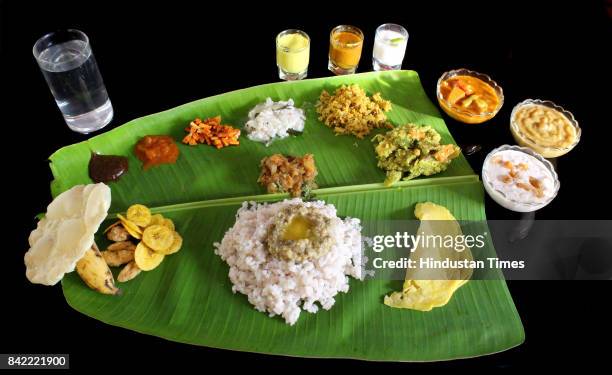 Full-fledged sadya is an integral part of Onam celebrations, on September 3, 2017 in Kerala, India. Onam is an annual harvest festival of Kerala. The...