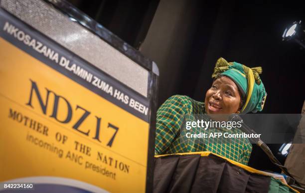 Former African Union chair and current African National Congress front runner for ANC President, Nkosazana Dlamini-Zuma addresses delegates during...