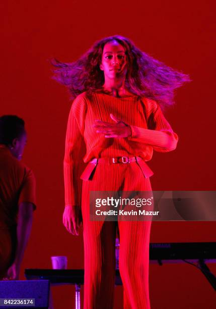Solange performs onstage during the 2017 Budweiser Made in America festival - Day 1 at Benjamin Franklin Parkway on September 2, 2017 in...