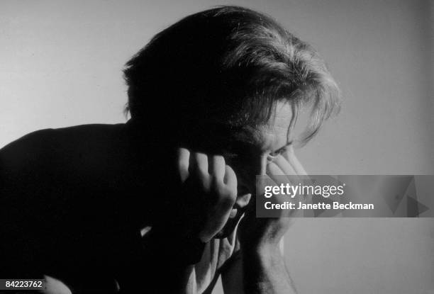 Portrait of American born Stewart Copeland drummer for the band 'The Police', taken for their Greatest Hits album. 1980, London.