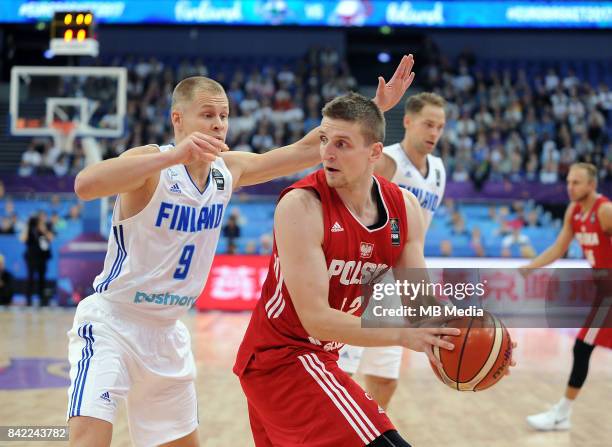 Sasu Salin of Finland, Adam Waczynski of Poland during the FIBA Eurobasket 2017 Group A match between Finland and Poland on September 3, 2017 in...