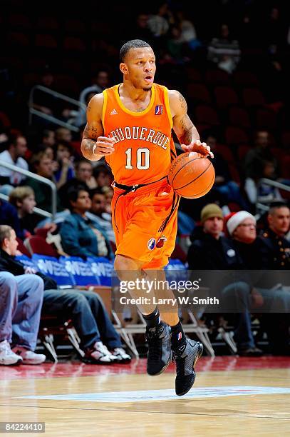 Will Conroy of the Albuquerque Thunderbirds drives the ball up court during the D-League game against the Iowa Energy on December 4, 2008 at Wells...