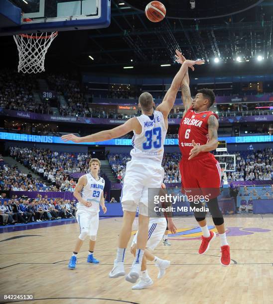 Erik Murphy of Finland, A.J. Slaughter of Poland during the FIBA Eurobasket 2017 Group A match between Finland and Poland on September 3, 2017 in...