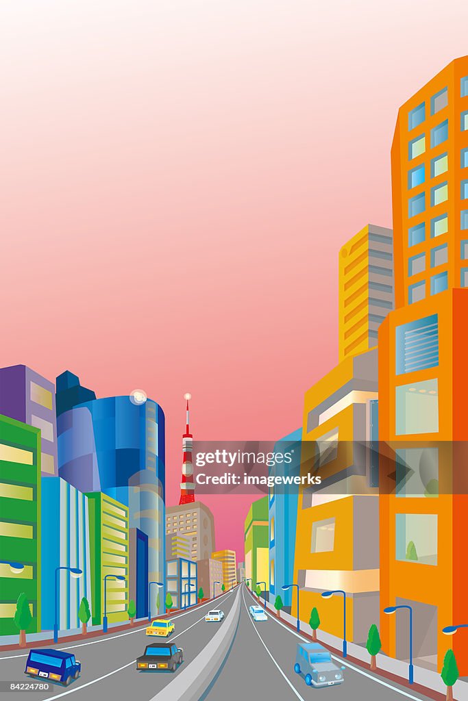 Japan, Tokyo, Traffic on road at dusk