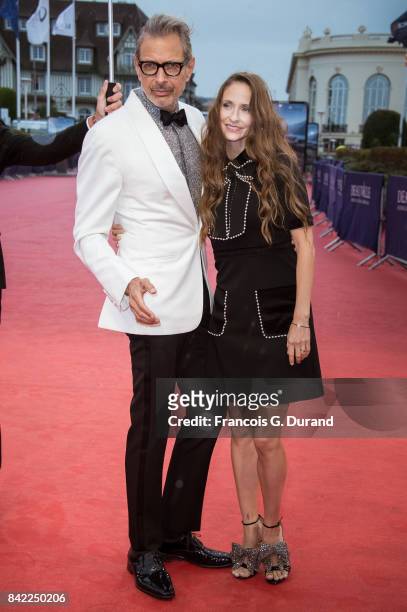 Actor Jeff Goldblum and his wife Canadian dancer Emilie Livingston arrive at the "Kidnap" premiere during the 43rd Deauville American Film Festival...