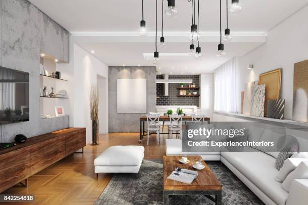 modern hipster apartment interior - contemporary home stock pictures, royalty-free photos & images