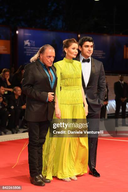 Armand Assante, Lola Karimova-Tillyaeva and Timur Tillyaev from Kineo delegation walk the red carpet ahead of the 'The Leisure Seeker ' screening...