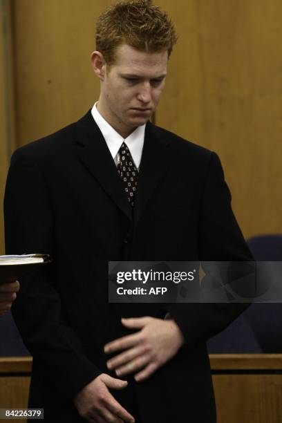 Redmond O'Neal, Ryan O'Neal son stands inside of the courthouse in Malibu, California, January 9, 2009. Hollywood actor Ryan O'Neal on Friday pleaded...
