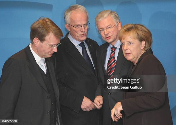 German Chancellor and leader of the German Christian Democrats Angela Merkel chats with CDU General Secretary Ronald Pofalla, North Rhine Westfalia...