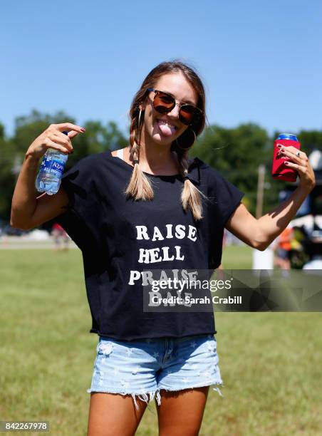 Race fan participates in festivities prior to the Monster Energy NASCAR Cup Series Bojangles' Southern 500 at Darlington Raceway on September 3, 2017...