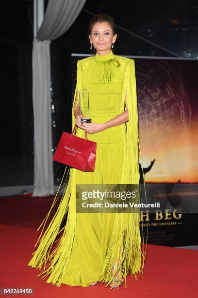 Lola Karimova-Tillyaeva poses with the award at the Kineo Diamanti Awards during the 74th Venice Film Festival at Excelsior Hotel on September 3,...