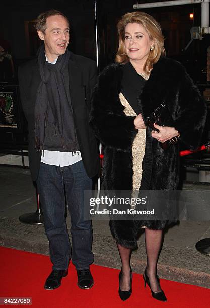 Catherine Deneuve and Arnaud Desplechin attend the reopening night of Cine Lumiere on January 09, 2009 in London, England.