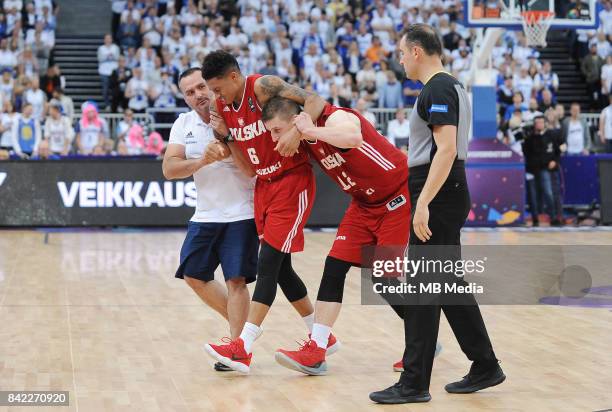 Slaughter of Poland kontuzja during the FIBA Eurobasket 2017 Group A match between Finland and Poland on September 3, 2017 in Helsinki, Finland.