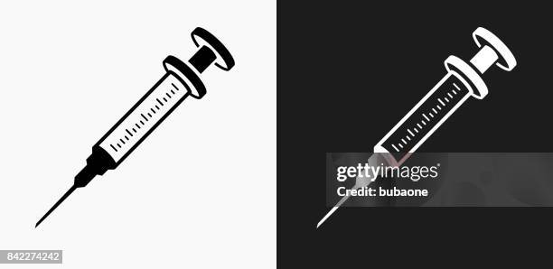 syringe icon on black and white vector backgrounds - needle vector stock illustrations