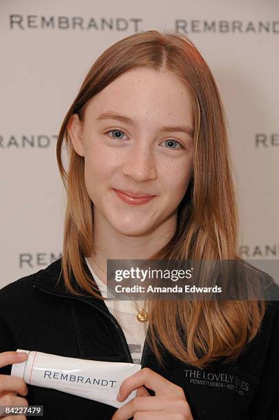 Actress Saoirse Ronan attends The Belvedere Luxury Lounge in honor of the 80th Academy Awards featuring Rembrandt, held at the Four Seasons Hotel on...