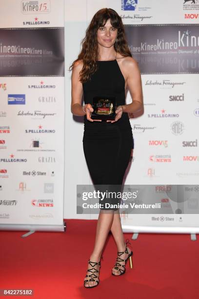 Vittoria Puccini poses with the award at the Kineo Diamanti Awards during the 74th Venice Film Festival at Excelsior Hotel on September 3, 2017 in...