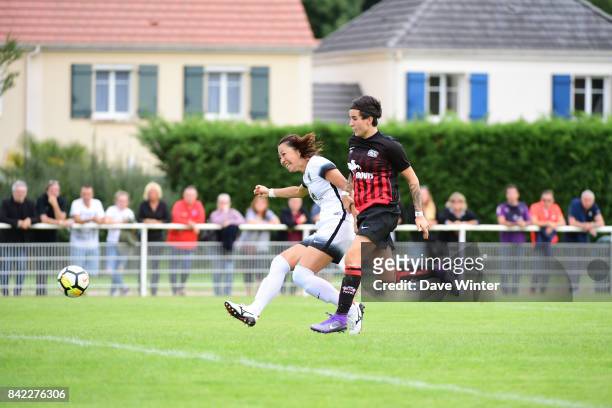 Ami Otaki of Paris FC and Leonie Multari of FC Fleury 91 during women's Division 1 match between FC Fleury 91 and Paris FC on September 3, 2017 in...