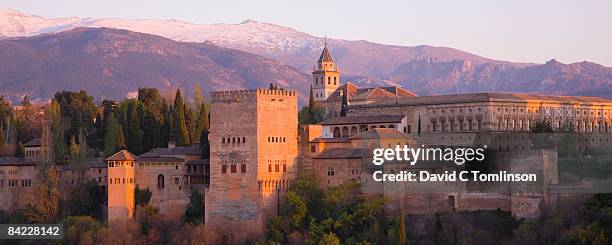 view to the alhambra at sunset, granada, spain - alhambra spanien bildbanksfoton och bilder