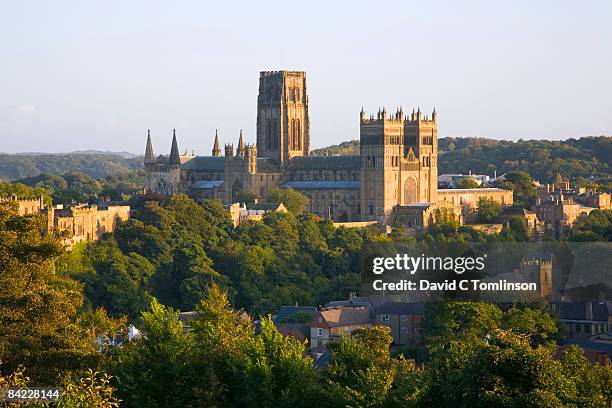 view to the cathedral at sunset, durham, england - condado de durham inglaterra fotografías e imágenes de stock