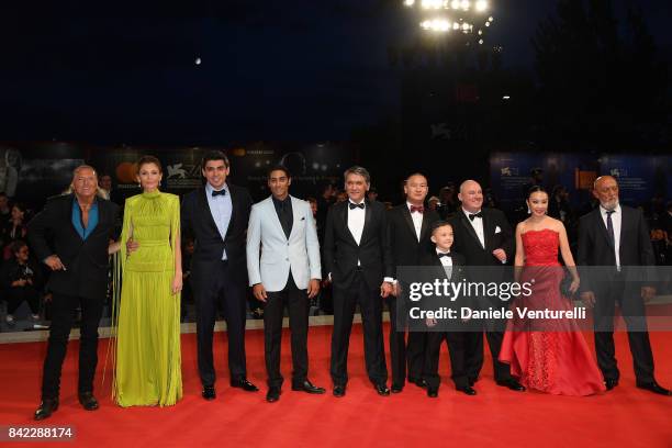 Armand Assante, Lola Karimova-Tillyaeva, Timur Tillyaev and guest walks the red carpet ahead of the 'The Leisure Seeker ' screening during the 74th...