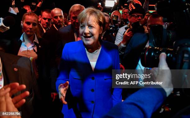 German Chancellor and leader of the conservative Christian Democratic Union party Angela Merkel meets with her CDU colleagues after taking part in a...