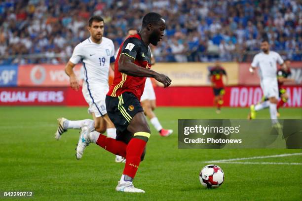 Romelu Lukaku forward of Belgium during the World Cup Qualifier Group H match between Greece and Belgium at the Georgios Karaiskakis Stadium on...