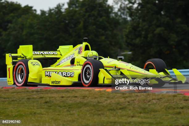 Simon Pagenaud, of France, driver of the Menards Team Penske Chevrolet, during the INDYCAR Grand Prix at The Glen at Watkins Glen International on...