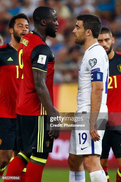 Romelu Lukaku forward of Belgium and Sokratis Papastathopoulos defender of Greece during the World Cup Qualifier Group H match between Greece and...