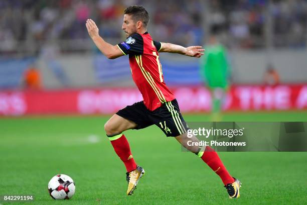 Dries Mertens forward of Belgium is attacking during the World Cup Qualifier Group H match between Greece and Belgium at the Georgios Karaiskakis...
