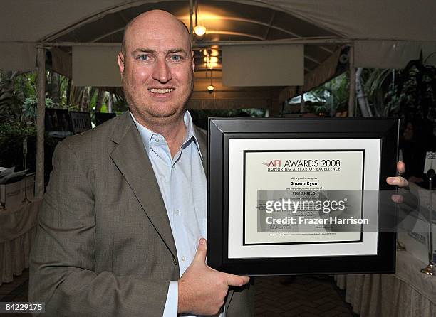 Creator Shawn Ryan poses with his award for "The Shiled" at the AFI Awards 2008 presentation held at the Four Seasons Hotel on January 9, 2009 in Los...