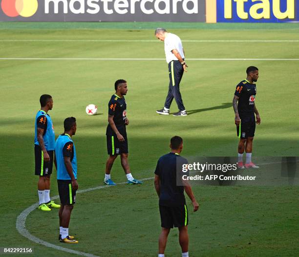 Brazil's coach Tite directs a training session in Arena Amazonia, Manaus, Brazil, on September 3, 2017 ahead of their upcoming 2018 FIFA Russia World...