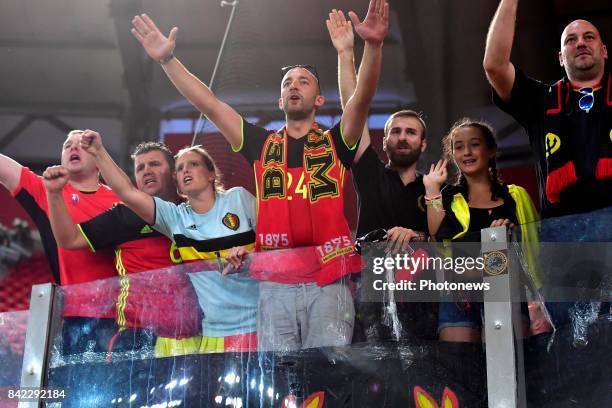 Supporters of Belgium display their colours during the World Cup Qualifier Group H match between Greece and Belgium at the Georgios Karaiskakis...