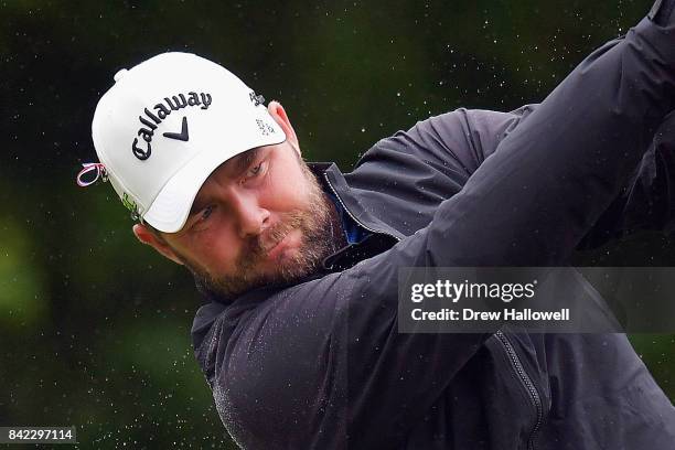 Marc Leishman of Australia plays his shot from the fourth tee during round three of the Dell Technologies Championship at TPC Boston on September 3,...