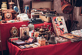 Small group of vintage objects in a flea market