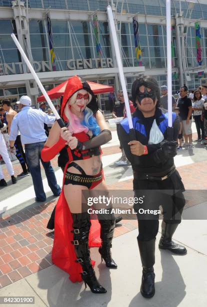 Cosplayers in mashup of Jedi Harley Quinn and Nightwing attend the 2017 Long Beach Comic Con held at the Long Beach Convention Center on September 2,...