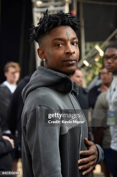 Savage prepares to perform onstage during the 2017 Budweiser Made in America festival - Day 2 at Benjamin Franklin Parkway on September 3, 2017 in...