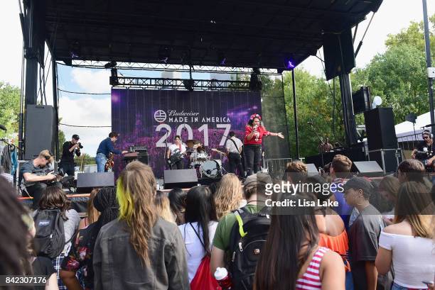Downtown Boys performs onstage during the 2017 Budweiser Made in America festival - Day 2 at Benjamin Franklin Parkway on September 3, 2017 in...