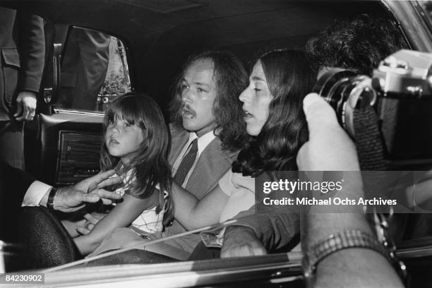 Daughter Owen Elliot and sister Leah Kunkel with her husband Russ attend the funeral for singer Cass Elliot of The Mamas And The Papas at Groman...