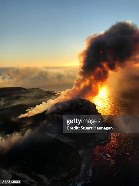 Bush fire burns in a national park at Kurnell, on September 4, 2017 in Sydney, Australia. The blaze has gone through about 50 hectares of bush which...