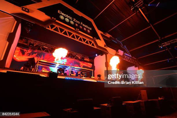 Derek Anderson and Scott Land of the DJ duo Slander perform at the Electric Zoo Music Festival - Day 2 - at Randall's Island on September 2, 2017 in...