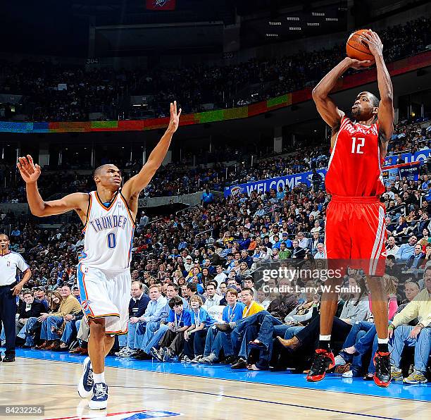 Rafer Alston of the Houston Rockets shoots a jump shot against Russell Westbrook of the Oklahoma City Thunder at the Ford Center on January 9, 2009...