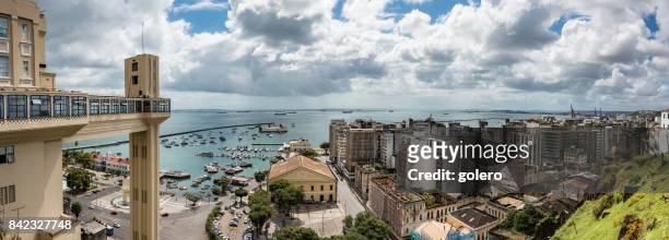 panoramic view over the bay of salvador with elevator - lacerda elevator stock pictures, royalty-free photos & images