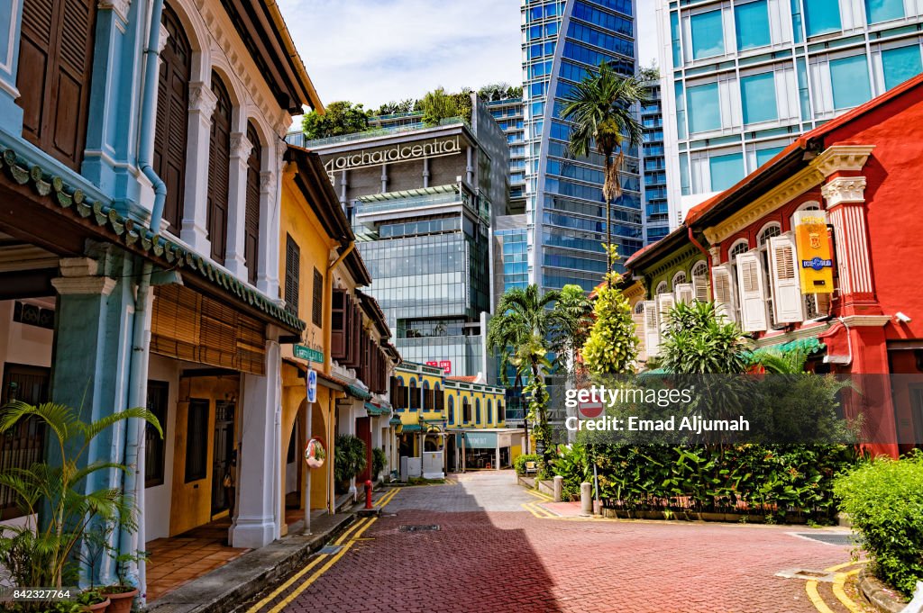 Historic houses of Emerald Hill Road off Orchard Street, Singapore - August 19, 2017