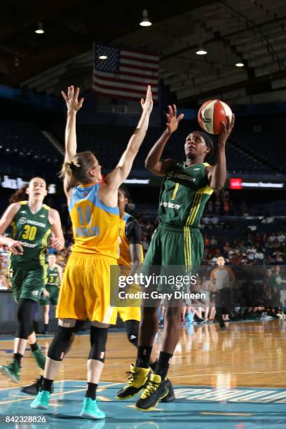 Crystal Langhorne of the Seattle Storm shoots the ball against the Chicago Sky on September 3, 2017 at Allstate Arena in Rosemont, IL. NOTE TO USER:...