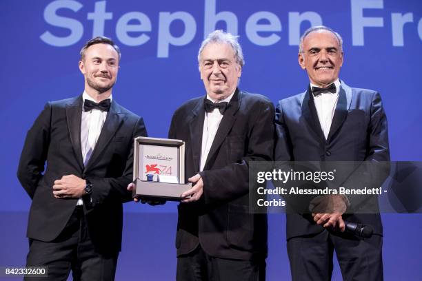 Stephen Frears receives The Jaeger-LeCoultre Glory To The Filmmaker Award and Reverso engraved watched from Chief Marketing Officer of...