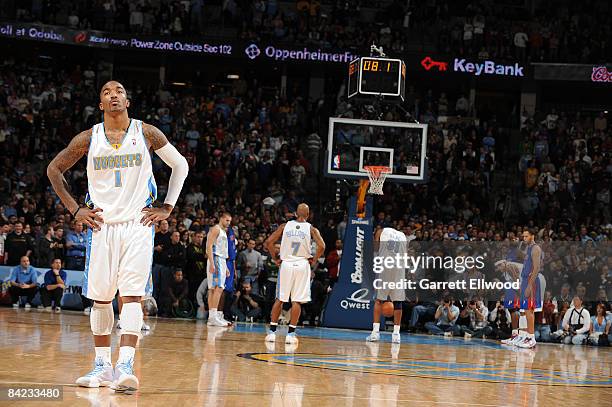 Smtih of the Denver Nuggets looks away after missing a free throw late in the game against the Detroit Pistons on January 9, 2009 at the Pepsi Center...