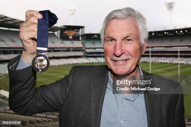 Legend AFL coach Michael Malthouse poses with the Jock McHale medal during the 2017 AFL Finals Launch at Melbourne Cricket Ground on September 4,...