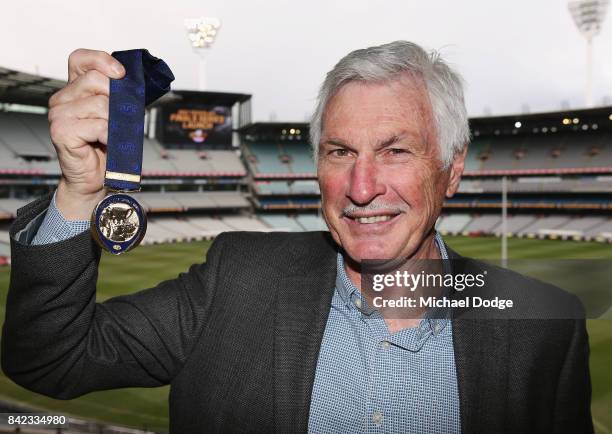 Legend AFL coach Michael Malthouse poses with the Jock McHale medal during the 2017 AFL Finals Launch at Melbourne Cricket Ground on September 4,...