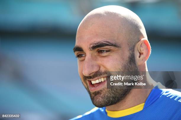 Tim Mannah of the Eels speaks to the media during the 2017 NRL Finals Series Launch at ANZ Stadium on September 4, 2017 in Sydney, Australia.