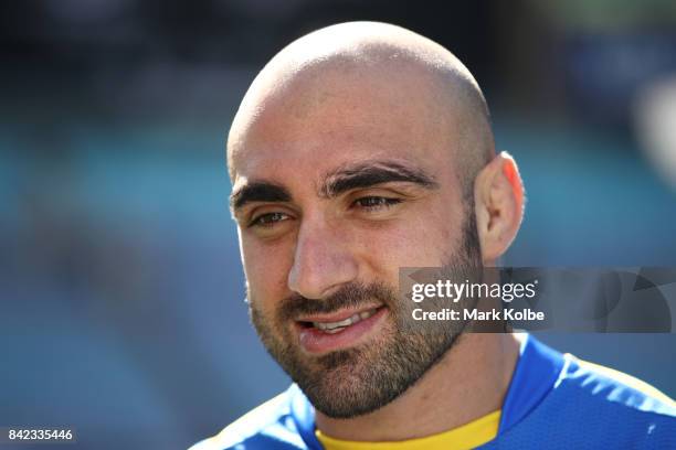 Tim Mannah of the Eels speaks to the media during the 2017 NRL Finals Series Launch at ANZ Stadium on September 4, 2017 in Sydney, Australia.